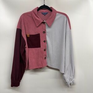 Simply Southern Colorblock Corduroy Pink Brown Shirt Jacket Womens Shacket Large